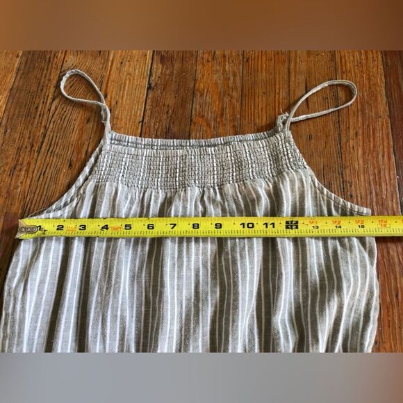 Beach Lunch Lounge || Linen Blend Striped Smocked Cotton Wide Leg CropJumpsuit - Picture 10 of 13